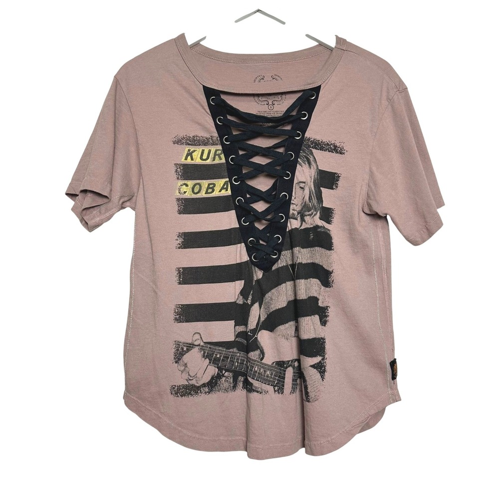 Trunk Ltd Kurt Cobain Lace Up Graphic Tee Mauve Nirvana Grunge Shirt Womens S